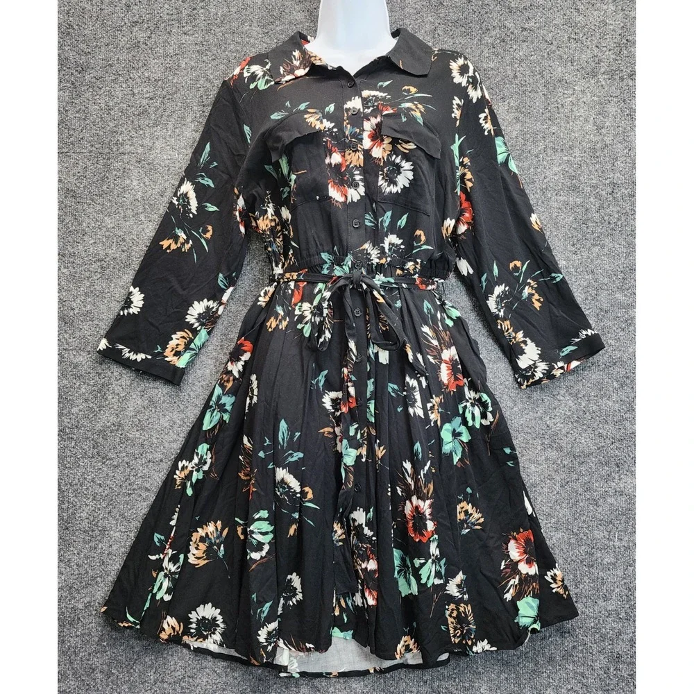 Torrid Women Plus Floral Button Front Belted Midi‎ Shirt Dress Boho Size 1